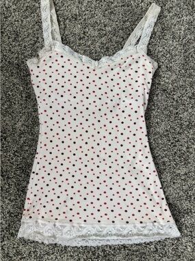 Kirra Brand White Lace-Trim Polka Dot Cami